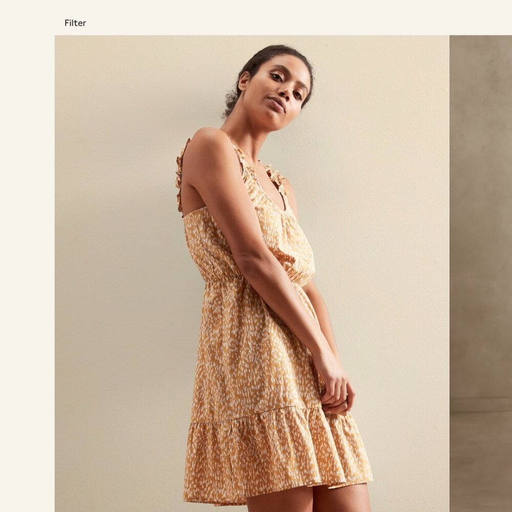 Banana Republic Factory | New Gold Plate Abstract Ruffle Fit & Flare Dress XS